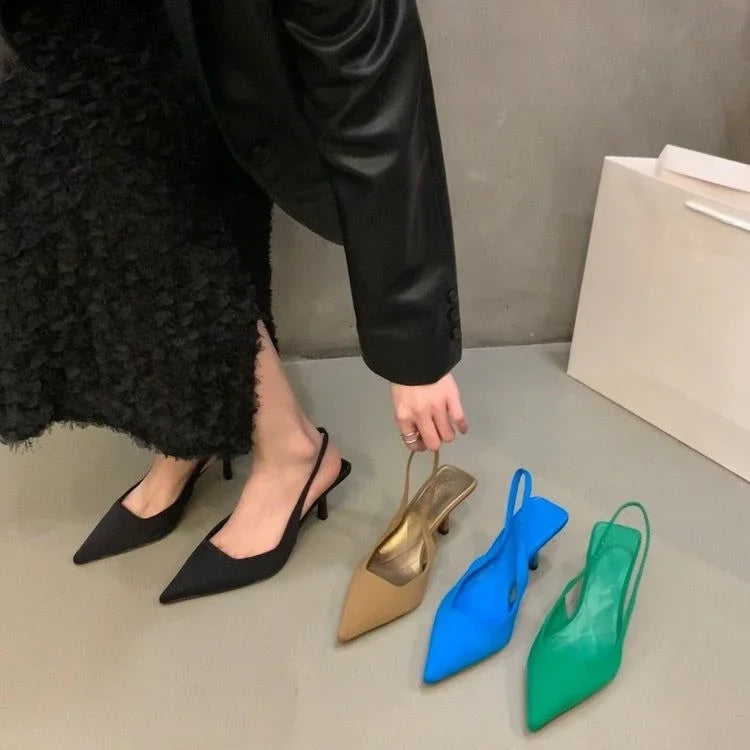 Leather Pointed Toe Thin Heels Pumps