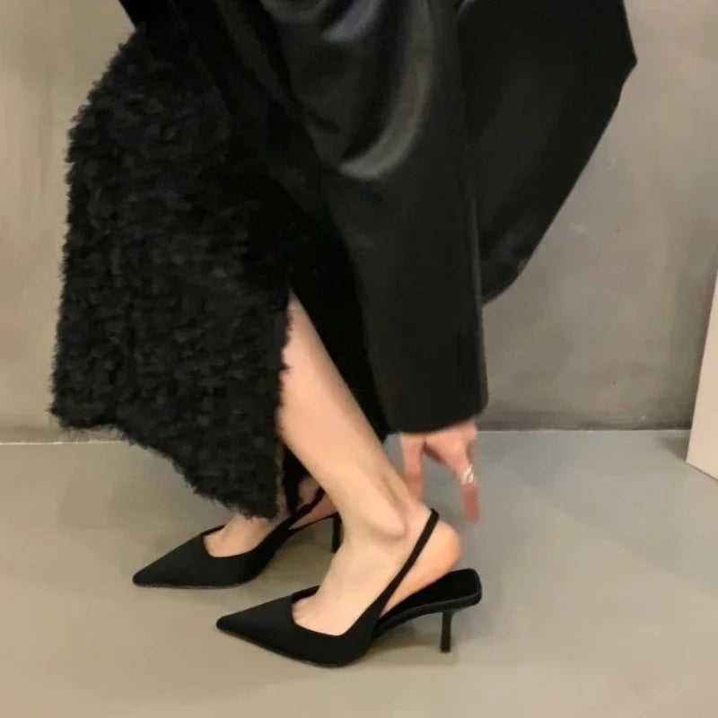 Leather Pointed Toe Thin Heels Pumps