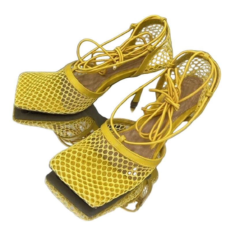 Sexy Mesh Lace Up Stiletto Heels