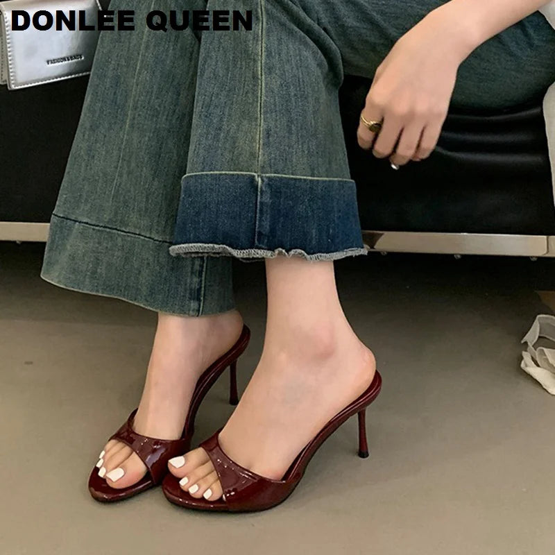 Elegant Open Toe Slip-On Heels